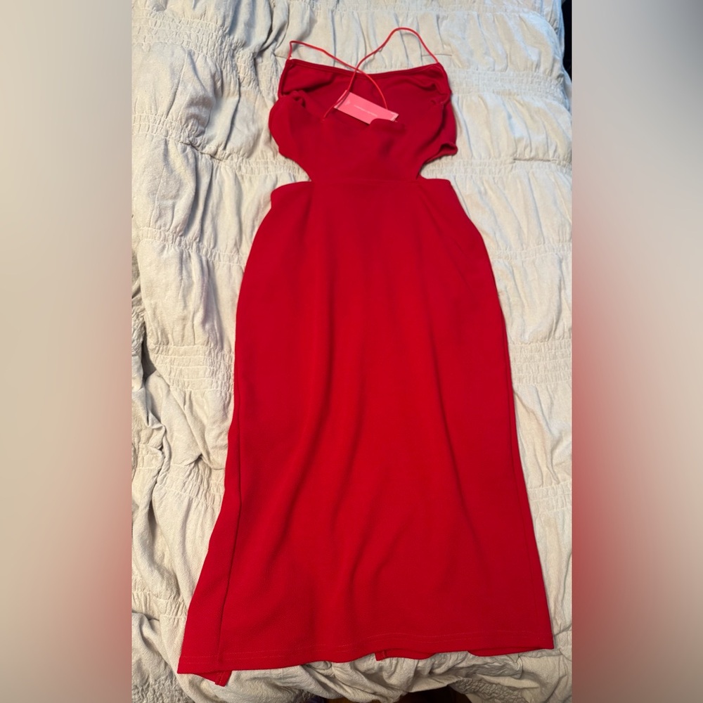 SHEIN Red Asymmetrical Slit Cocktail Dress - Picture 2 of 3